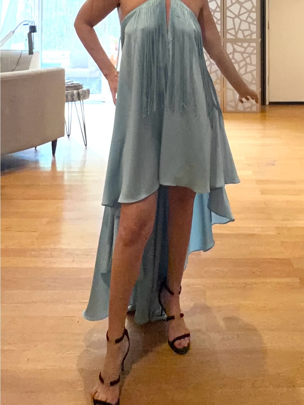 Revolve /Michael Costello Women's Light Blue halter Dress with Fringe- brand new